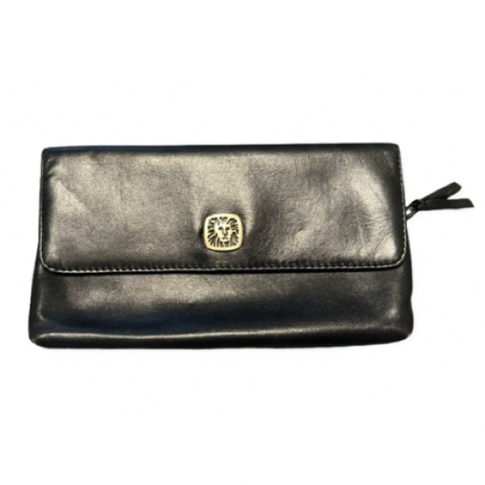 Vintage Anne Klein Black Leather Wallet – Lion Emblem